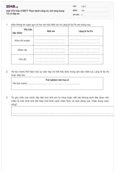 Giải VTH Văn 8 KNTT Thực hành củng cố, mở rộng trang 18 có đáp án