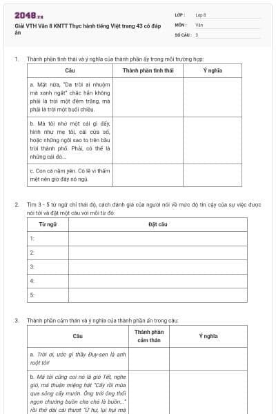 Giải VTH Văn 8 KNTT Thực hành tiếng Việt trang 43 có đáp án