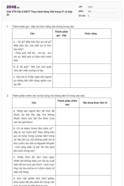 Giải VTH Văn 8 KNTT Thực hành tiếng Việt trang 47 có đáp án