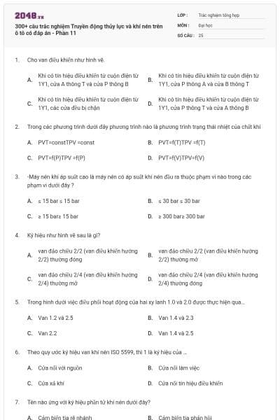 300+ câu trắc nghiệm Truyền động thủy lực và khí nén trên ô tô có đáp án - Phần 11