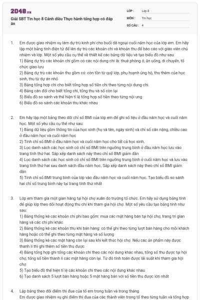 Giải SBT Tin học 8 Cánh diều Thực hành tổng hợp có đáp án