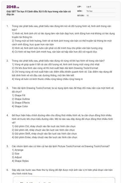 Giải SBT Tin học 8 Cánh diều Xử lí đồ họa trong văn bản có đáp án