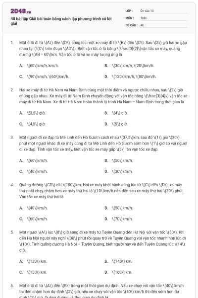 48 bài tập Giải bài toán bằng cách lập phương trình có lời giải