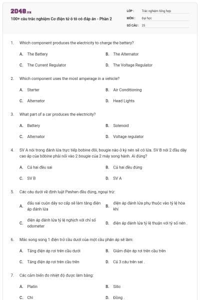 100+ câu trắc nghiệm Cơ điện tử ô tô có đáp án - Phần 2
