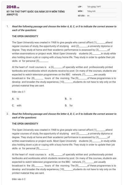 KỲ THI THỬ THPT QUỐC GIA NĂM 2019 MÔN TIẾNG ANH(P15)