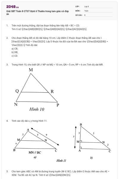 Giải SBT Toán 8 CTST Định lí Thalès trong tam giác có đáp án