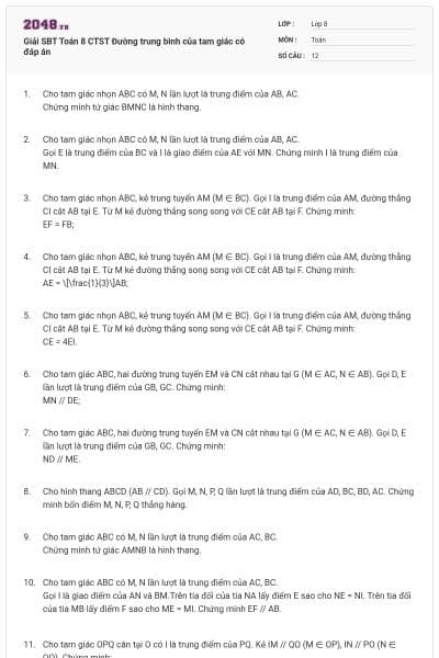 Giải SBT Toán 8 CTST Đường trung bình của tam giác có đáp án