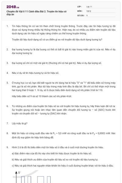 Chuyên đề Vật lí 11 Cánh diều Bài 2. Truyền tín hiệu có đáp án