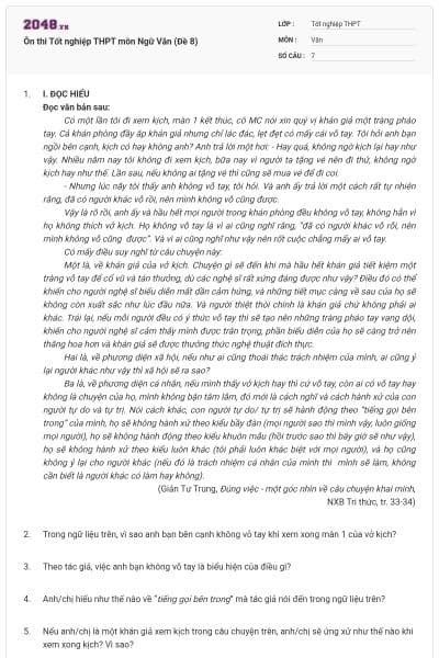 Ôn thi Tốt nghiệp THPT môn Ngữ Văn (Đề 8)