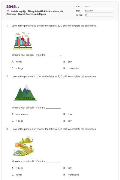 20 câu trắc nghiệm Tiếng Anh 4 Unit 6-Vocabulary & Grammar- Global Success có đáp án