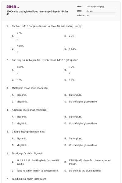 3000+ câu trắc nghiệm Dược lâm sàng có đáp án - Phần 43