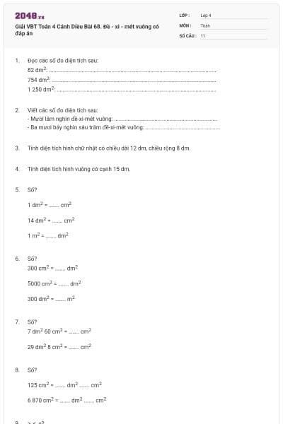 Giải VBT Toán 4 Cánh Diều Bài 68. Đề - xi - mét vuông có đáp án