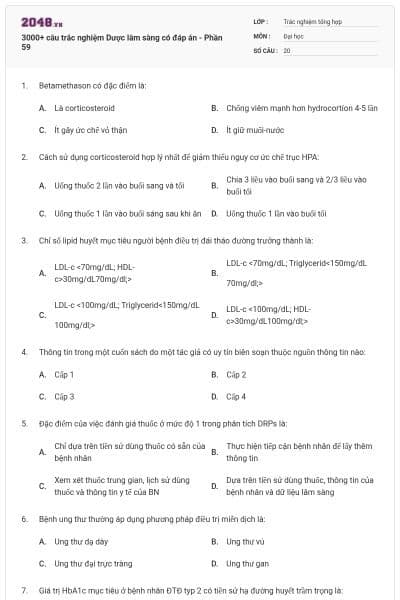 3000+ câu trắc nghiệm Dược lâm sàng có đáp án - Phần 59