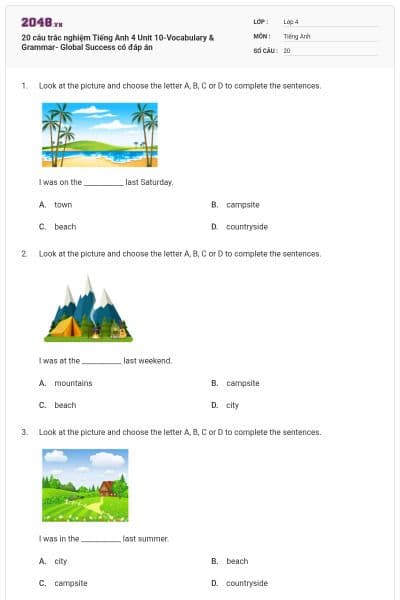 20 câu trắc nghiệm Tiếng Anh 4 Unit 10-Vocabulary & Grammar- Global Success có đáp án