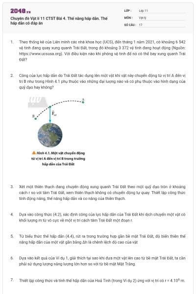 Chuyên đề Vật lí 11 CTST Bài 4. Thế năng hấp dẫn. Thế hấp dẫn có đáp án