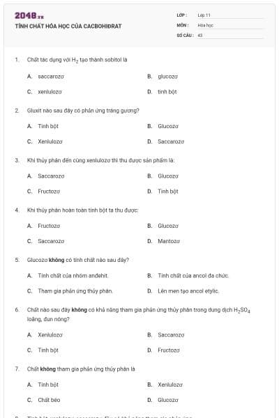 TÍNH CHẤT HÓA HỌC CỦA CACBOHIĐRAT