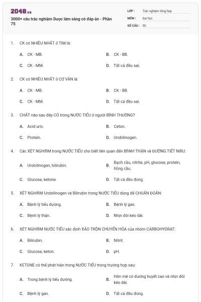 3000+ câu trắc nghiệm Dược lâm sàng có đáp án - Phần 75