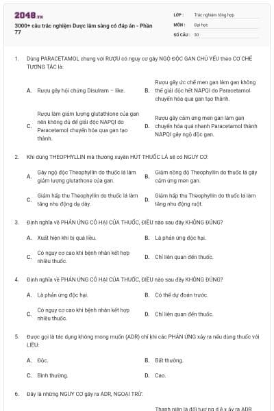 3000+ câu trắc nghiệm Dược lâm sàng có đáp án - Phần 77