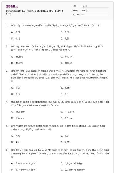 ĐỀ CƯƠNG ÔN TẬP HỌC KÌ 2 MÔN: HÓA HỌC - LỚP 10 (P4)
