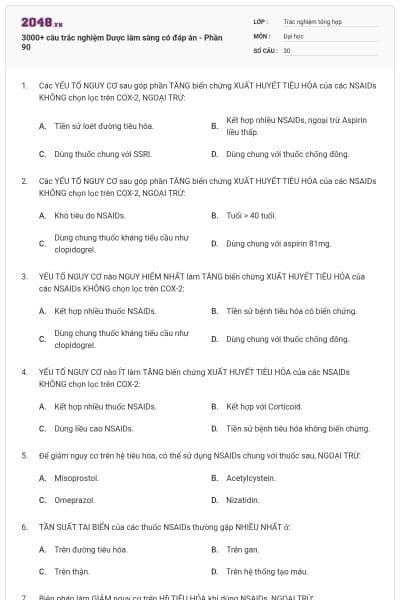 3000+ câu trắc nghiệm Dược lâm sàng có đáp án - Phần 90