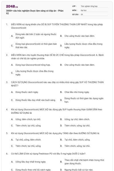 3000+ câu trắc nghiệm Dược lâm sàng có đáp án - Phần 92