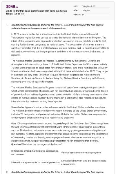 30 đề thi thử thpt quốc gia tiếng anh năm 2020 cực hay có lời giải (Đề số 18)