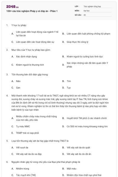 100+ câu trắc nghiệm Pháp y có đáp án - Phần 1