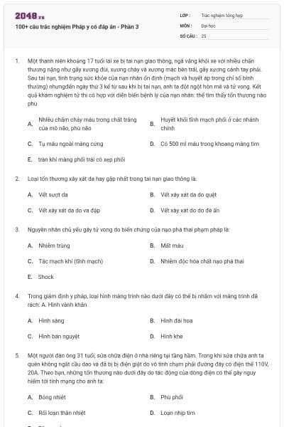 100+ câu trắc nghiệm Pháp y có đáp án - Phần 3