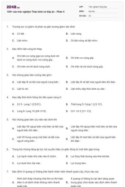 100+ câu trắc nghiệm Thần kinh có đáp án - Phần 4