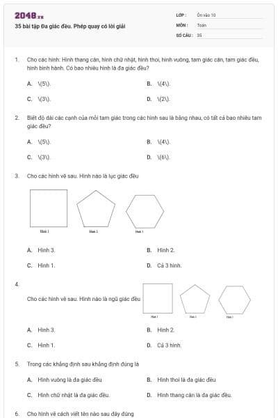 35 bài tập Đa giác đều. Phép quay có lời giải