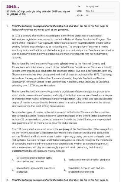 30 đề thi thử thpt quốc gia tiếng anh năm 2020 cực hay có lời giải (Đề số 18)