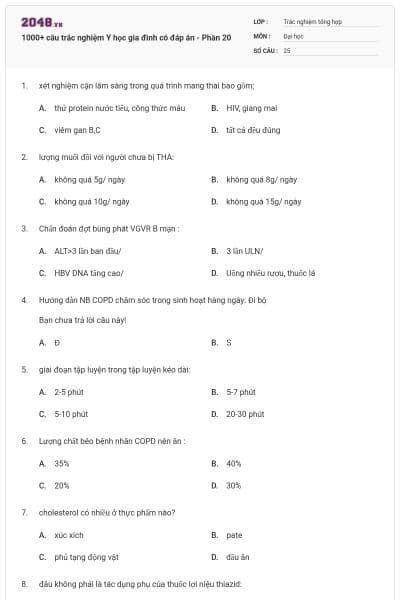1000+ câu trắc nghiệm Y học gia đình có đáp án - Phần 20