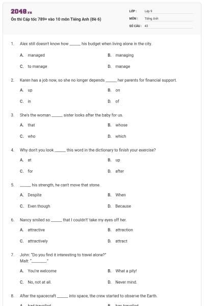 Ôn thi Cấp tốc 789+ vào 10 môn Tiếng Anh (Đề 6)