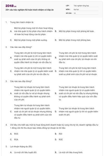 20+ câu trắc nghiệm Kế toán trách nhiệm có đáp án