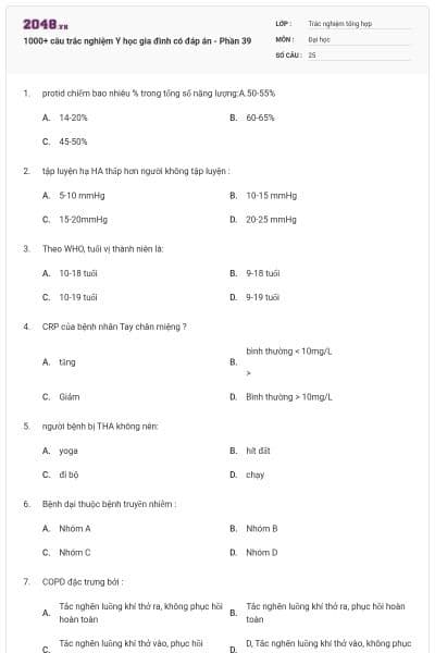 1000+ câu trắc nghiệm Y học gia đình có đáp án - Phần 39