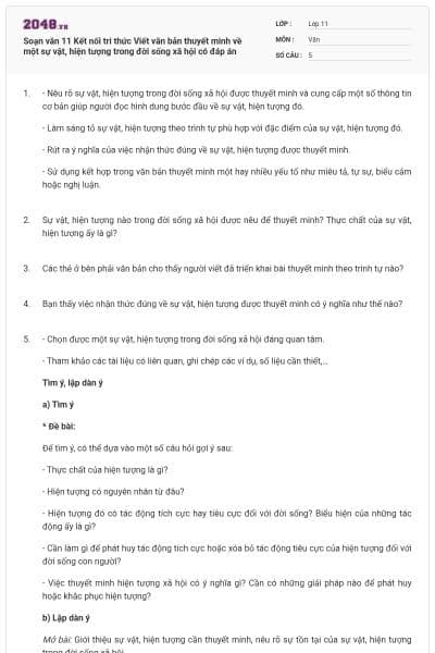 Soạn văn 11 Kết nối tri thức Viết văn bản thuyết minh về một sự vật, hiện tượng trong đời sống xã hội có đáp án