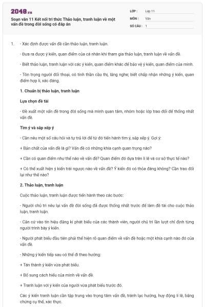 Soạn văn 11 Kết nối tri thức Thảo luận, tranh luận về một vấn đề trong đời sống có đáp án