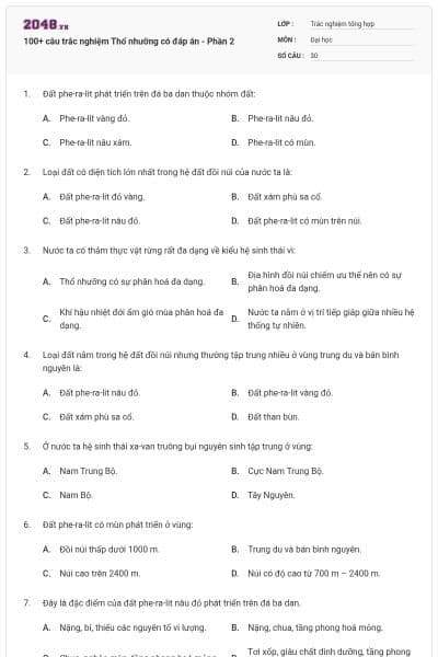 100+ câu trắc nghiệm Thổ nhưỡng có đáp án - Phần 2