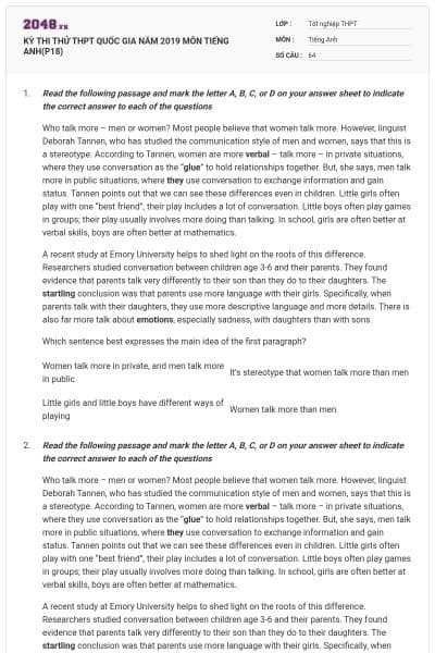 KỲ THI THỬ THPT QUỐC GIA NĂM 2019 MÔN TIẾNG ANH(P18)