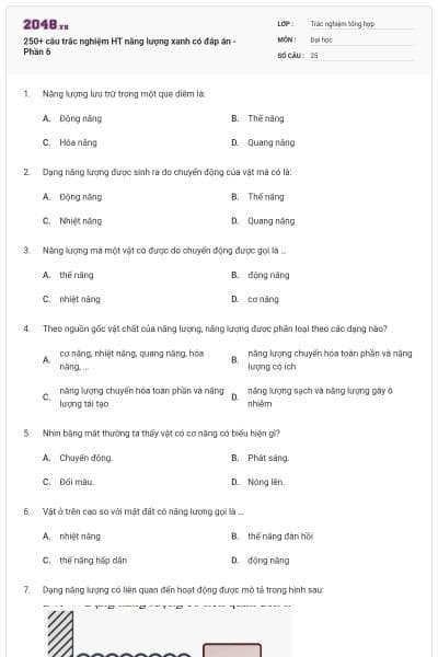 250+ câu trắc nghiệm HT năng lượng xanh có đáp án - Phần 6
