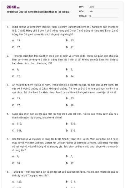 10 Bài tập Quy tắc đếm liên quan đến thực tế (có lời giải)