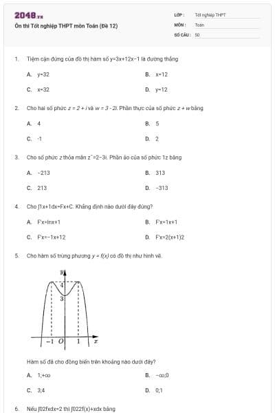 Ôn thi Tốt nghiệp THPT môn Toán (Đề 12)