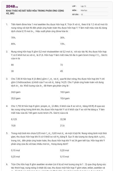 KHAI THÁC ĐỘ BẤT BÃO HÒA TRONG PHẢN ỨNG CỘNG H2, BR2
