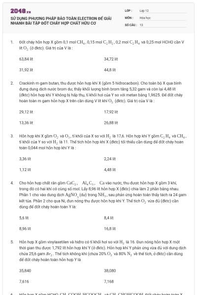 SỬ DỤNG PHƯƠNG PHÁP BẢO TOÀN ELECTRON ĐỂ GIẢI NHANH BÀI TẬP ĐỐT CHÁY HỢP CHẤT HỮU CƠ