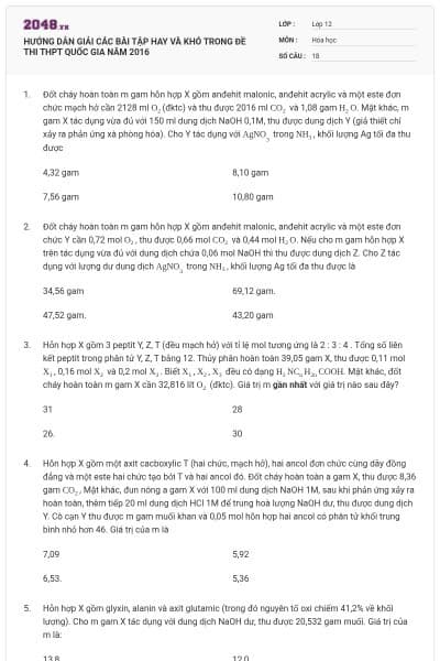 HƯỚNG DẪN GIẢI CÁC BÀI TẬP HAY VÀ KHÓ TRONG ĐỀ THI THPT QUỐC GIA NĂM 2016