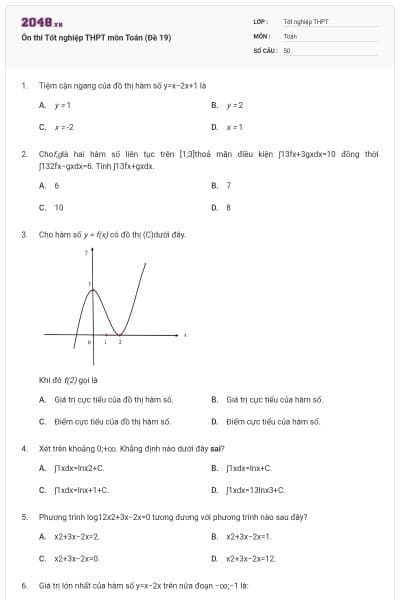 Ôn thi Tốt nghiệp THPT môn Toán (Đề 19)