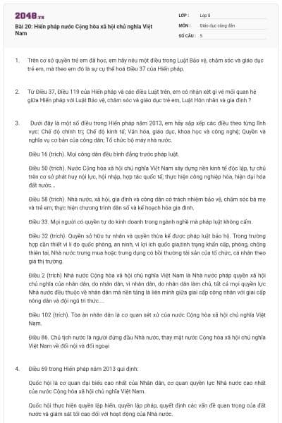 Bài 20: Hiến pháp nước Cộng hòa xã hội chủ nghĩa Việt Nam