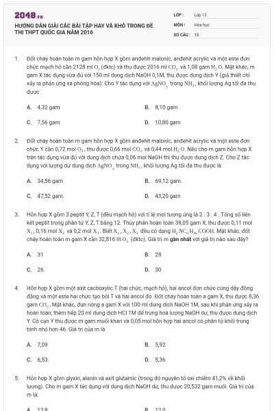 HƯỚNG DẪN GIẢI CÁC BÀI TẬP HAY VÀ KHÓ TRONG ĐỀ THI THPT QUỐC GIA NĂM 2016