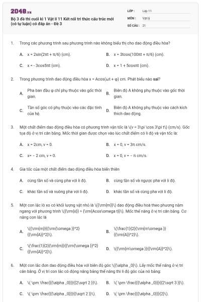 Bộ 3 đề thi cuối kì 1 Vật lí 11 Kết nối tri thức cấu trúc mới (có tự luận) có đáp án - Đề 3