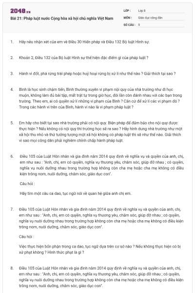 Bài 21: Pháp luật nước Cộng hòa xã hội chủ nghĩa Việt Nam